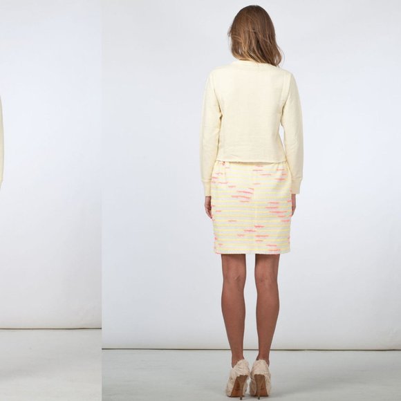 NWT JULIEN DAVID Yellow Multi Colored Cotton Blend Tweed Skirt Size L MSRP $495 - Picture 3 of 12